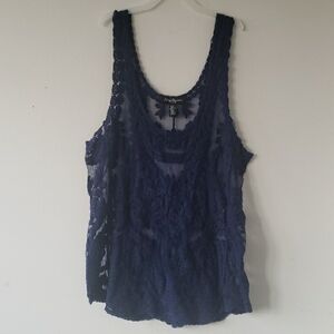 Lace Navy Blue Tank Top
